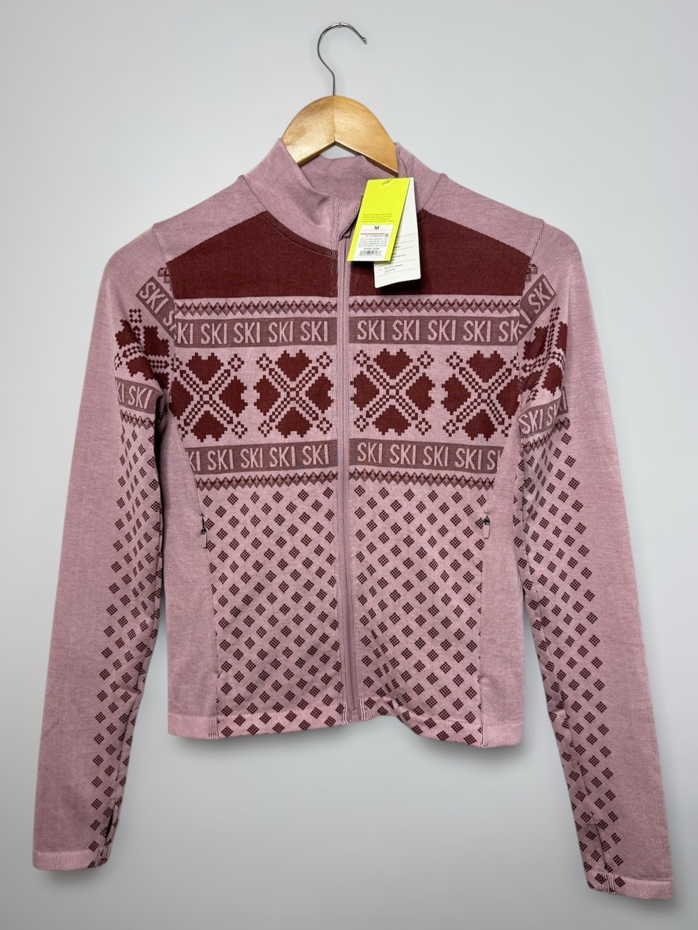 New all in motion Robust Maroon Ski Print Full Zip-Up Sweatshirt Slim Fit Medium